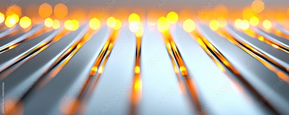 Poster sparkle abstract background concept. close-up shot of metallic lines glistening with warm, glowing l