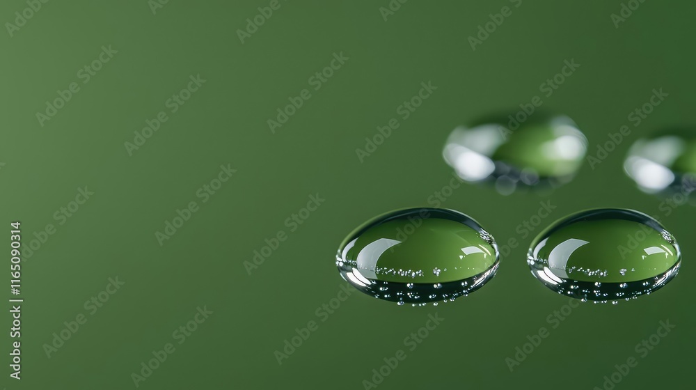 Poster droplets abstract background idea. close-up of water droplets resting on green leaves, showcasing na