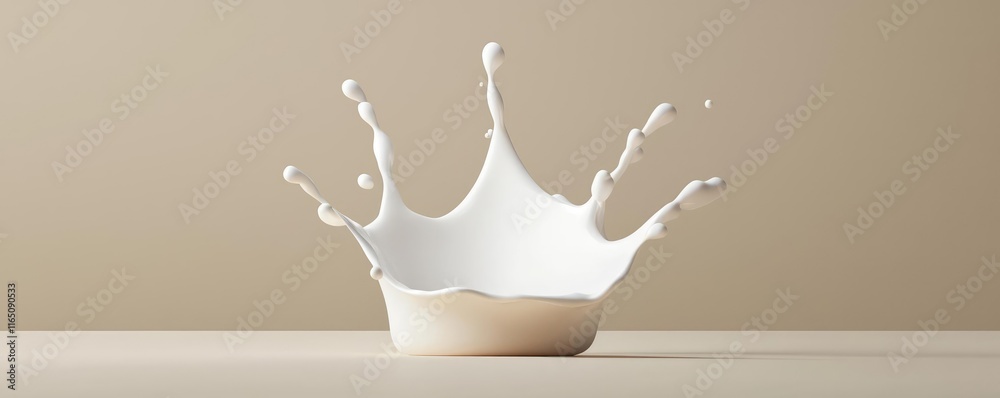 Poster droplets abstract background idea. a stunning milk splash captured in motion against a soft beige ba