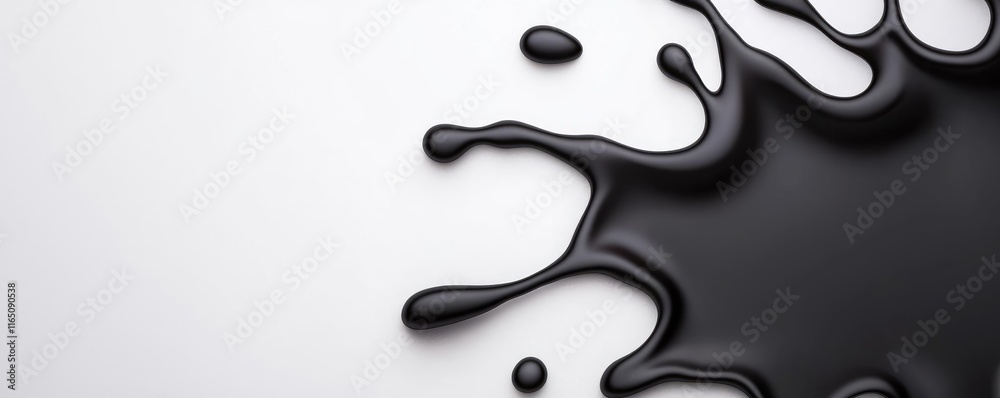 Poster droplets abstract background idea. abstract black paint splash on a white surface for artistic or de