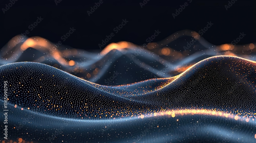 Poster Sparkle abstract background concept. Abstract wave design with glowing particles creating a mesmerizing visual effect.