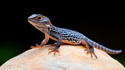 Fototapeta premium A close-up of a lizard perched on a rock.
