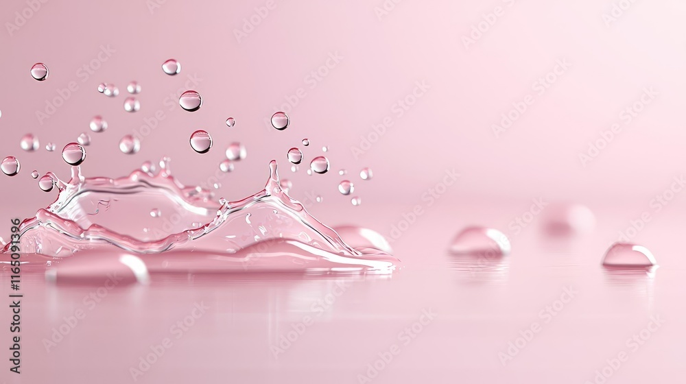 Poster droplets abstract background idea. aesthetic pink water splash with bubbles creating a calming, tren