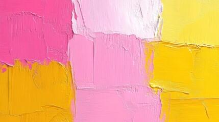 Colorful Oil Painting Texture with Yellow and Pink Brush Strokes on Canvas Background