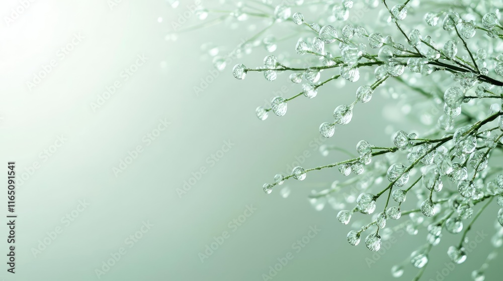 Poster droplets abstract background idea. close-up of a branch with droplets, showcasing nature's beauty an
