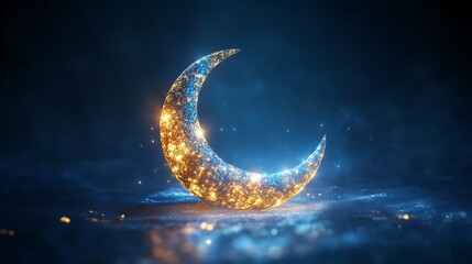 Fototapeta premium Luminous Crescent Moon Glowing Brightly in Night Sky