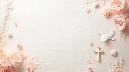 Peaceful floral arrangement with dove and cross