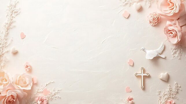 Peaceful floral arrangement with dove and cross