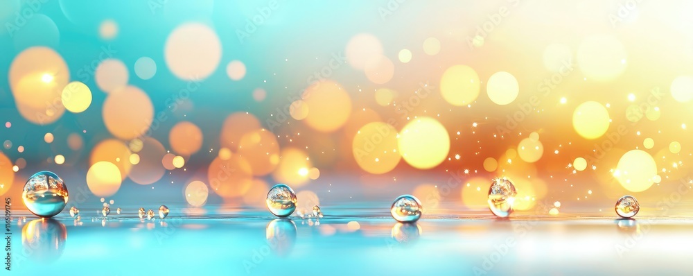 Poster Droplets abstract background idea. A serene abstract background with shimmering droplets and vibrant bokeh lights.