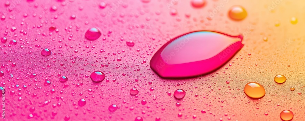 Poster droplets abstract background idea. colorful water droplets on a vibrant pink and orange background, 
