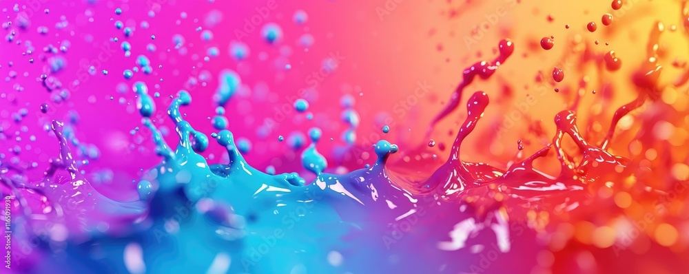 Poster Droplets abstract background idea. Vibrant splashes of paint create a colorful, dynamic abstract background.