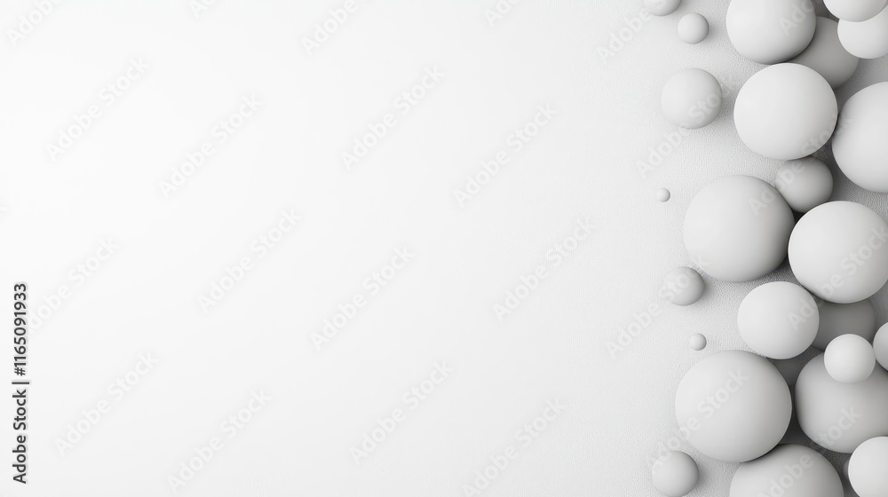 Poster Droplets abstract background idea. Abstract background with white spheres creating a minimalist design element.