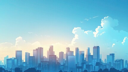 Fototapeta premium Urban Landscape in Blue Tone with Clear Sky and Skyline View