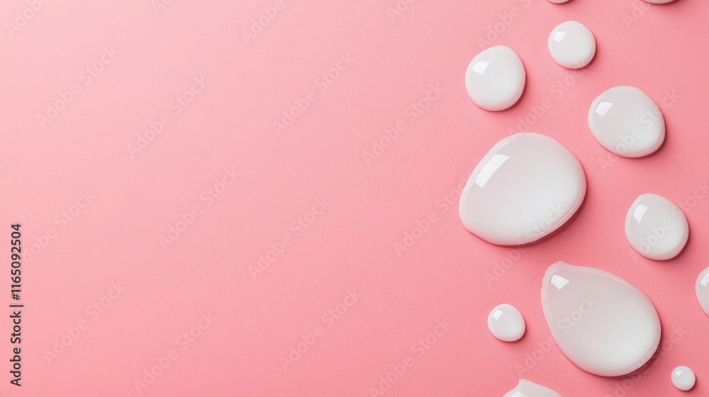 Poster droplets abstract background idea. close-up of glossy water droplets on a soft pink background, enha