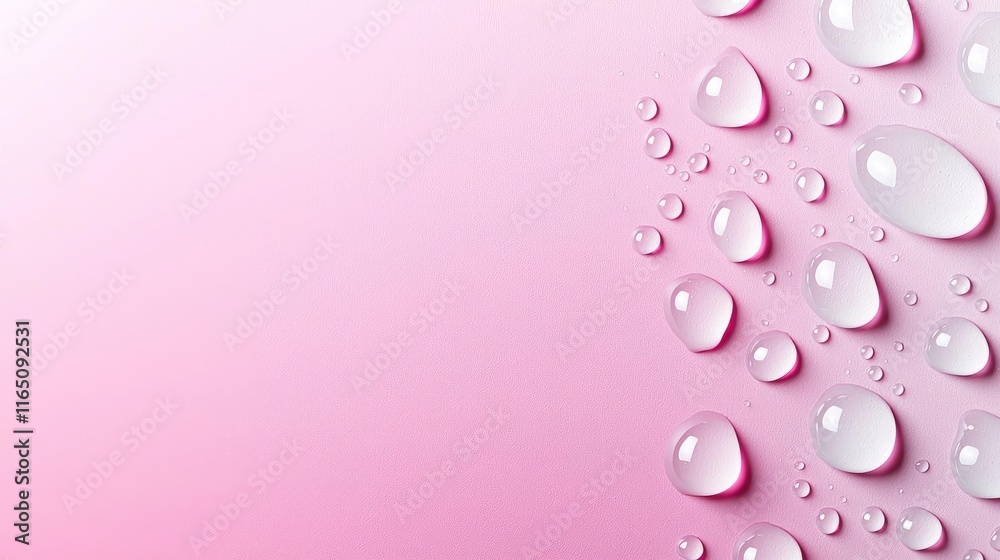 Poster droplets abstract background idea. close-up of water droplets on a soft pink background, ideal for b