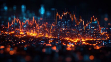 Glowing city skyline with financial data overlay.
