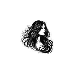 Beautiful girl with long hair head silhouette