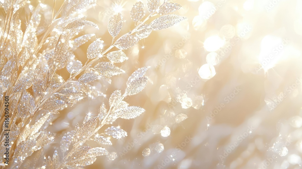 Poster sparkle abstract background concept. shimmering golden leaves with soft focus creates an enchanting 