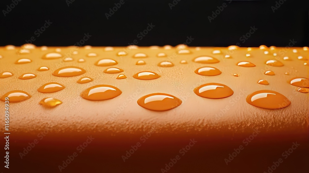 Poster droplets abstract background idea. close-up of fresh orange surface with droplets, showcasing textur
