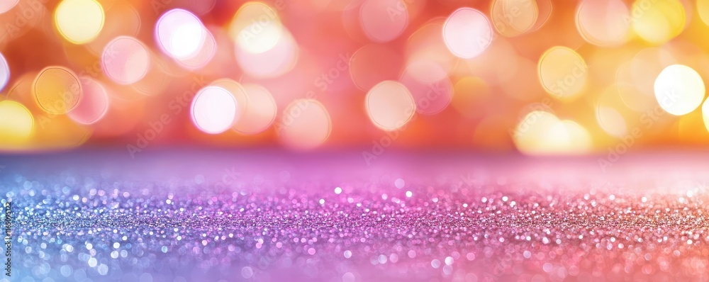 Poster Sparkle abstract background concept. A colorful blurred background with vibrant bokeh lights and shimmering surface.