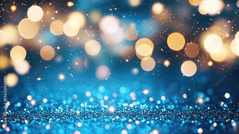 Poster Sparkle abstract background concept. A beautiful abstract background featuring bokeh lights and shimmering textures in blue.