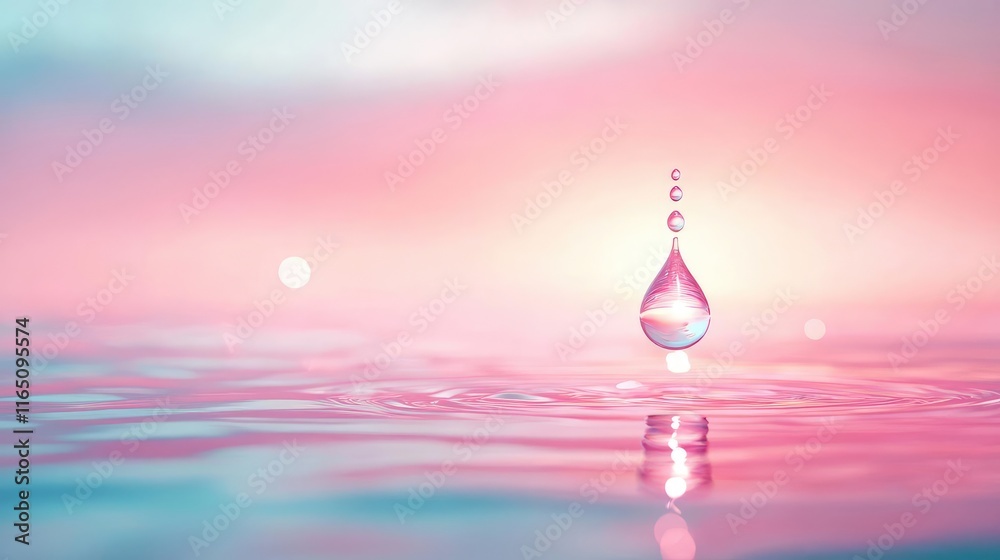 Poster droplets abstract background idea. a serene water drop creates ripples on a colorful, tranquil surfa