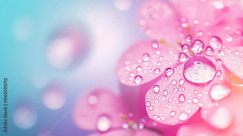 Poster droplets abstract background idea. close-up of pink flower petals with water droplets, creating a se