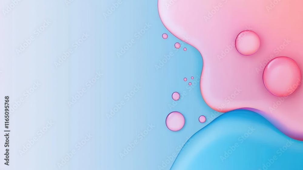 Poster Droplets abstract background idea. Colorful abstract shapes with bubbles on a gradient background for creative projects.