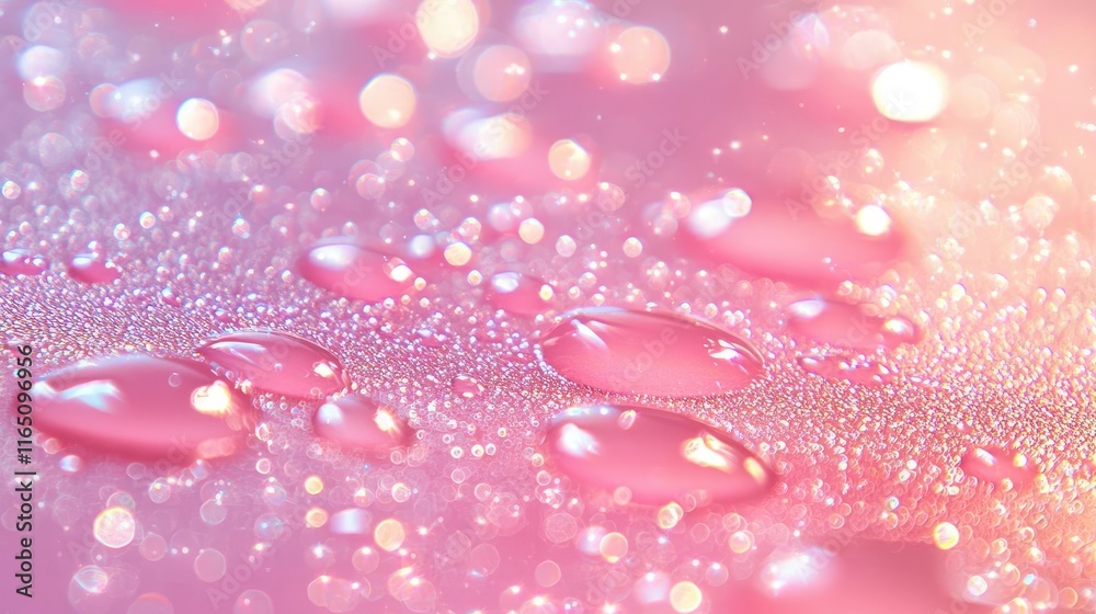 Poster sparkle abstract background concept. close-up of water droplets on a pink surface, showcasing textur