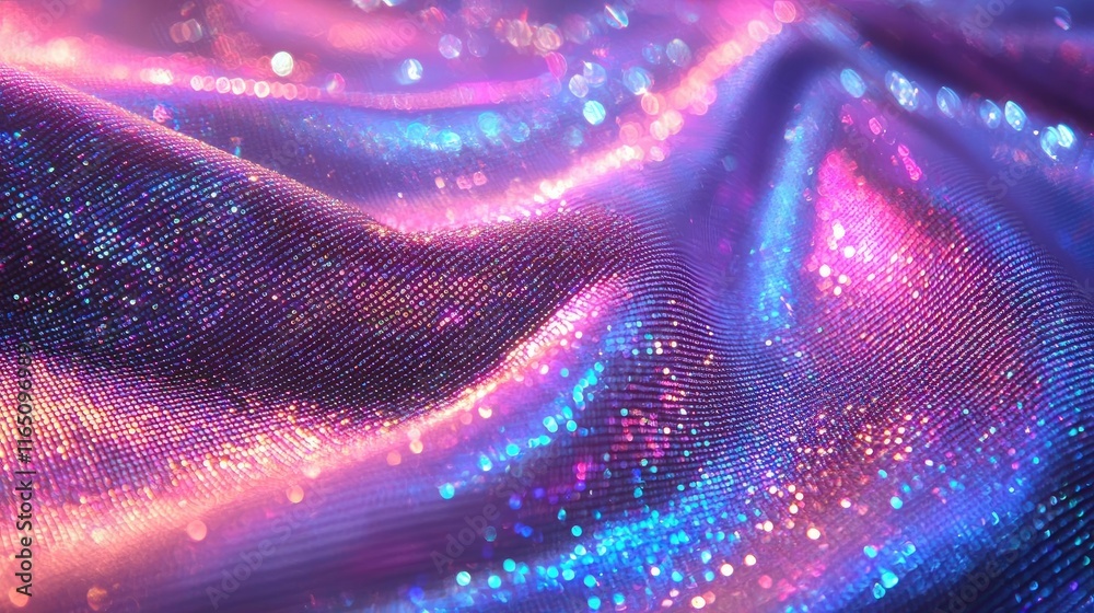 Poster Sparkle abstract background concept. A close-up of shimmering, colorful fabric with sparkling textures and vibrant hues.