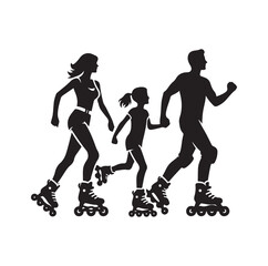 Family Rollerblading silhouette vector illustration