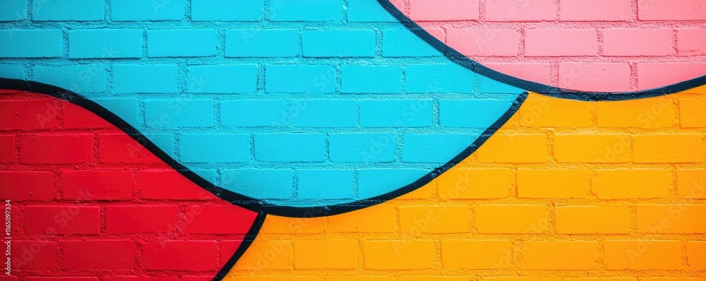 Poster graffiti abstract background concept. colorful wave patterns on a brick wall create a vibrant urban 