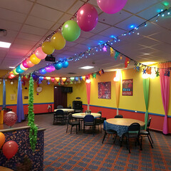 Illuminated colorful disco lights in nightclub