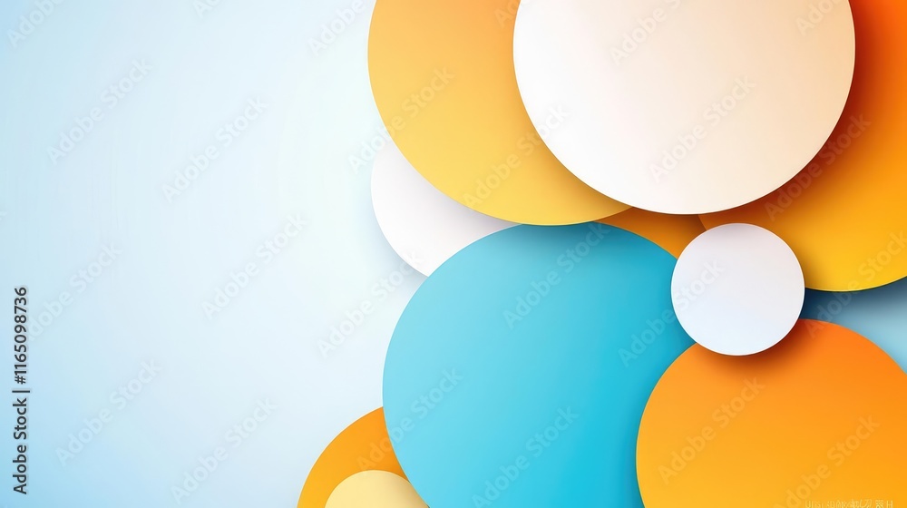 Poster Circles abstract background concept. Colorful abstract shapes overlapping on a soft blue background for creative design.