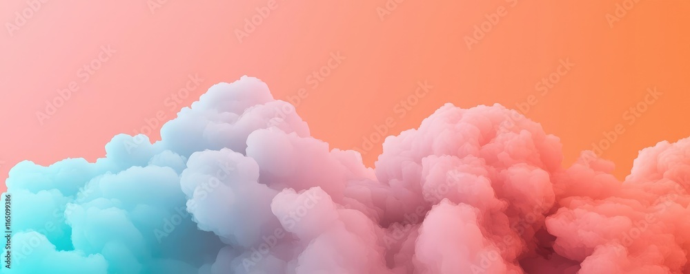 Poster Cosmic abstract background idea. Vibrant colored smoke clouds against a soft gradient background.