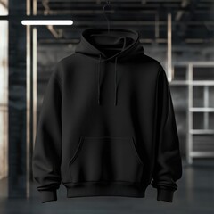 Black Hoodie Mockup - Hangar Setting