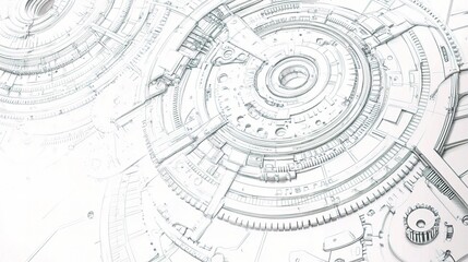 Detailed Technical Drawing of a Mechanical Engine in Blueprint Style