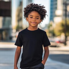 Young Boy Smiling in Black T-shirt