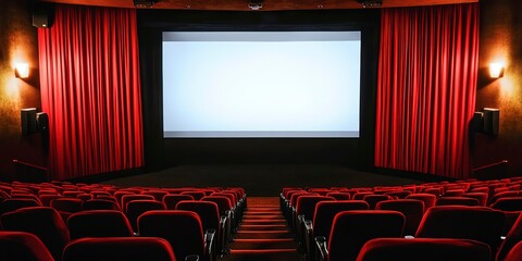 Fototapeta premium Cinema auditorium with red curtains