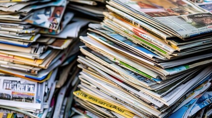A Pile of Various Newspapers with Diverse Headlines Spread Out