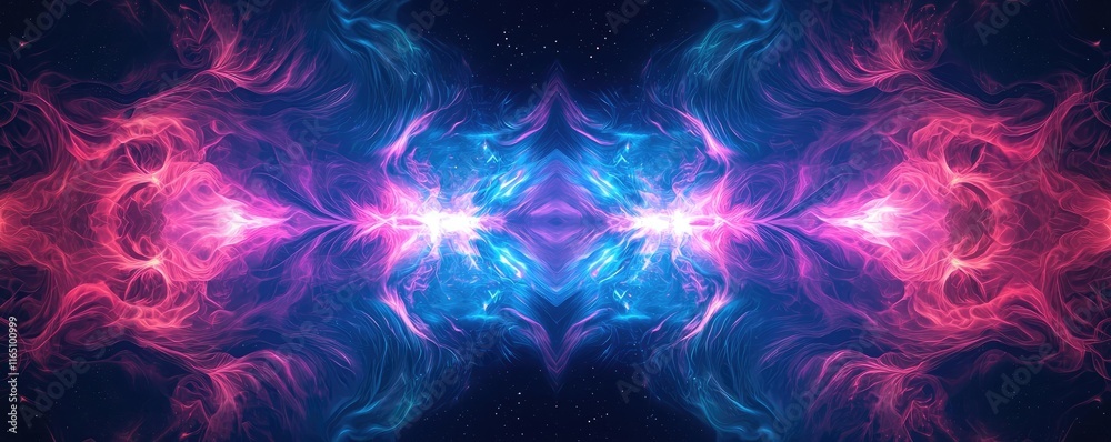 Aufkleber Cosmic abstract background idea. Abstract cosmic background with vibrant pink and blue glowing patterns and nebula-like shapes.