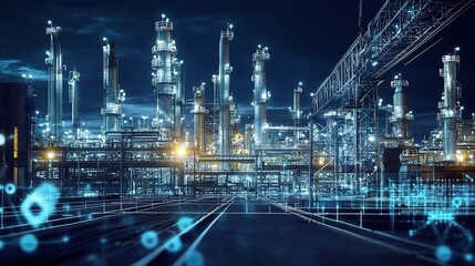 Fototapeta premium Advanced Construction Technology in Modern Industrial Site at Night