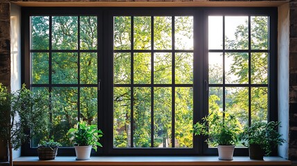 Serene Window View: Lush Greenery and Sunlight