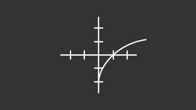 Animated logarithm graph white icon. Exponential curve diagram line animation. Logarithmic function growing element. Isolated illustration on dark background. Transition alpha video. Motion graphic