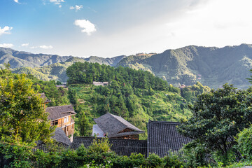 Aerial view of ancient remote village in Guizhou, China