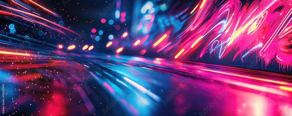 Aufkleber Graffiti abstract background concept. Vibrant neon lights create a dynamic abstract motion effect.