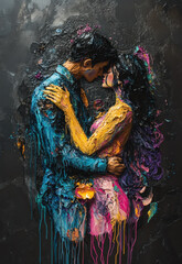 Fototapeta premium Emotional Embrace in Colorful Art Style