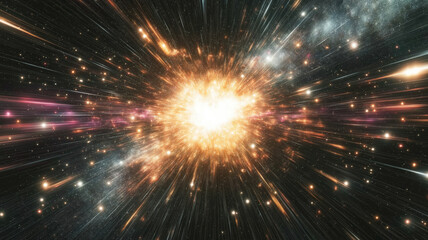 Fototapeta premium Cosmic explosion, stars and light streaks