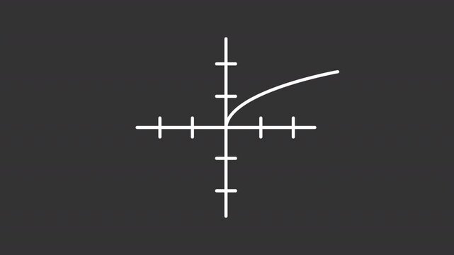 Animated square root function graph white icon. Growing curve diagram line animation. Trigonometry science research. Isolated illustration on dark background. Transition alpha video. Motion graphic