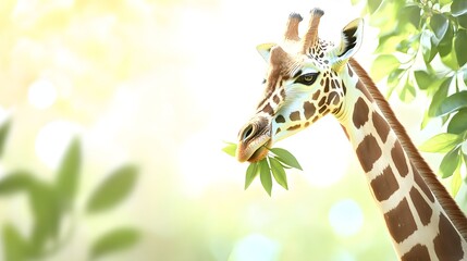 Giraffe eating leaves in a sunlit clearing